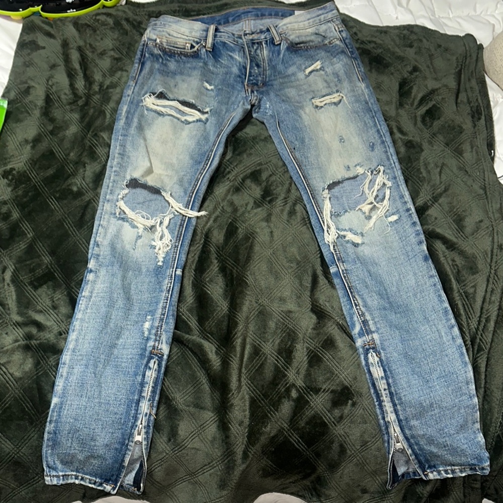 Distressed Blue Jeans